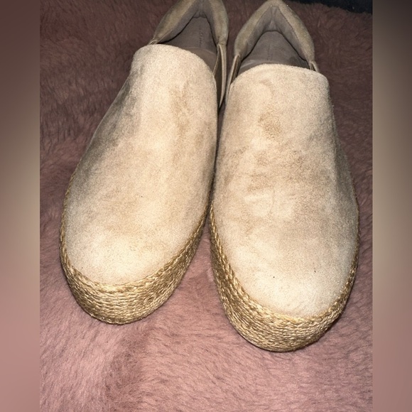 Vince women’s tan suede espadrille platform flat shoe 5.5 boho vacation fall